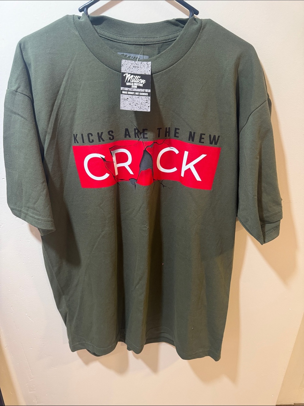 Millibon Olive Green Short Sleeve Tee with Red Graphic